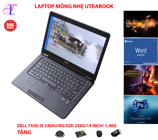 [Trả góp 0%]Laptop utrabook Dell Latitude E7450 Core i7-5600U/ 8G/ SSD 256G/ màn 14 inch  nặng 1.5kg