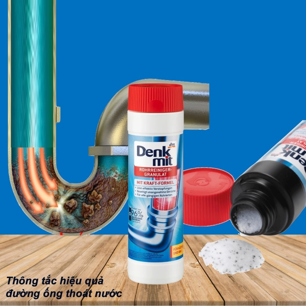 Bột Vệ Sinh Đường Ống Denkmit 600gr Đức Chính Hãng – Làm Sạch, Khử Mùi, Giữ Cống Thoáng Sạch