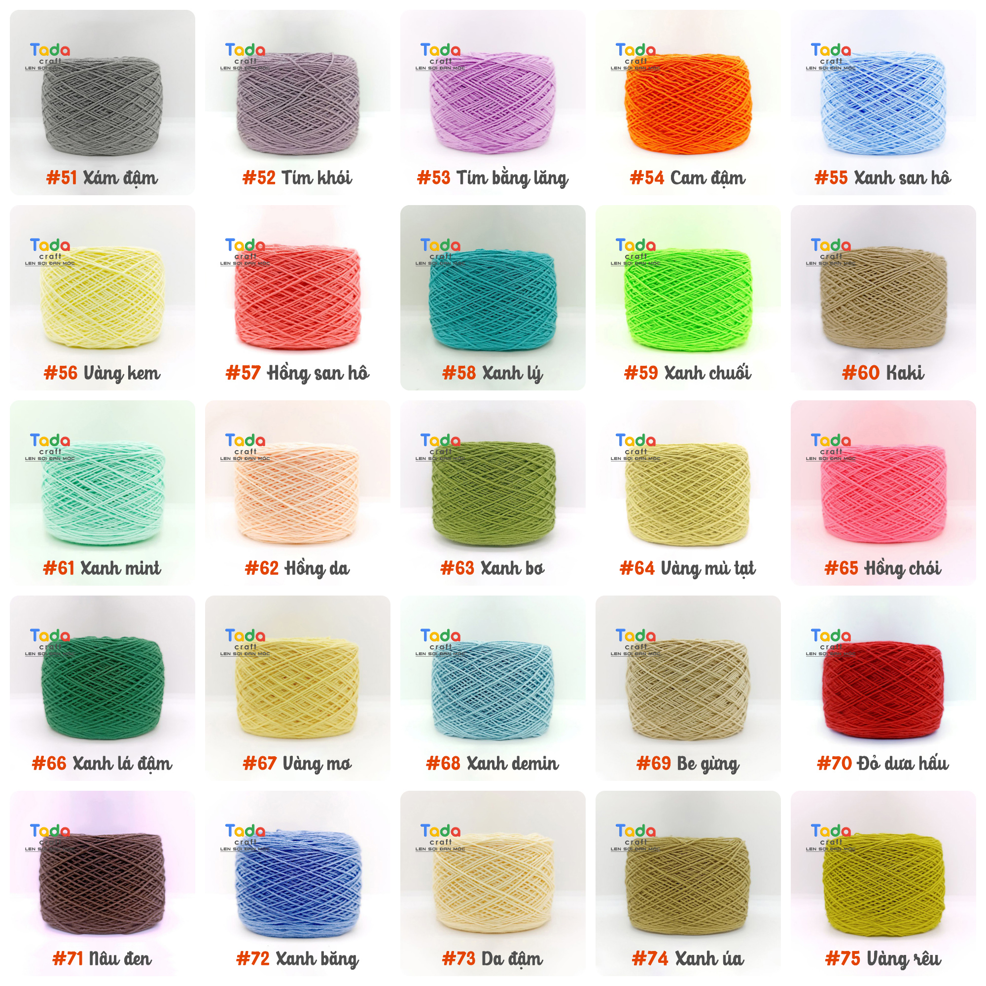Sợi Cotton Việt Nam 1mm Cuộn 100g (Màu 51 đến 102)