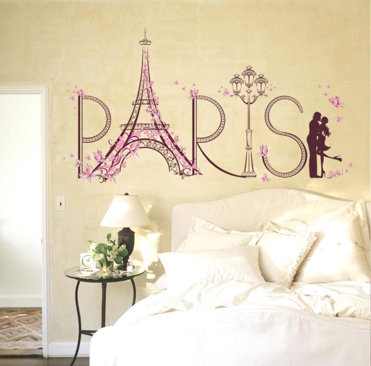 decal dán tường đôi uyên ương Paris