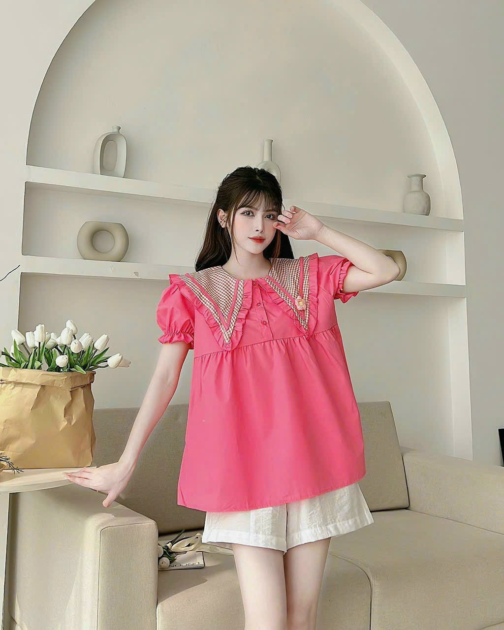 [FREESHIPMAX] áo bầu sơ mi trẻ trung cho mẹ bầu