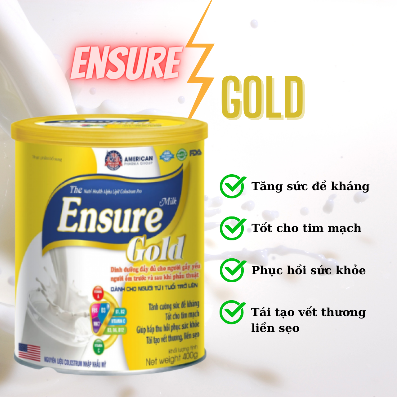 Sữa bột Ensure gold tăng cường sức đề kháng, tốt cho tim mạch, hấp thu