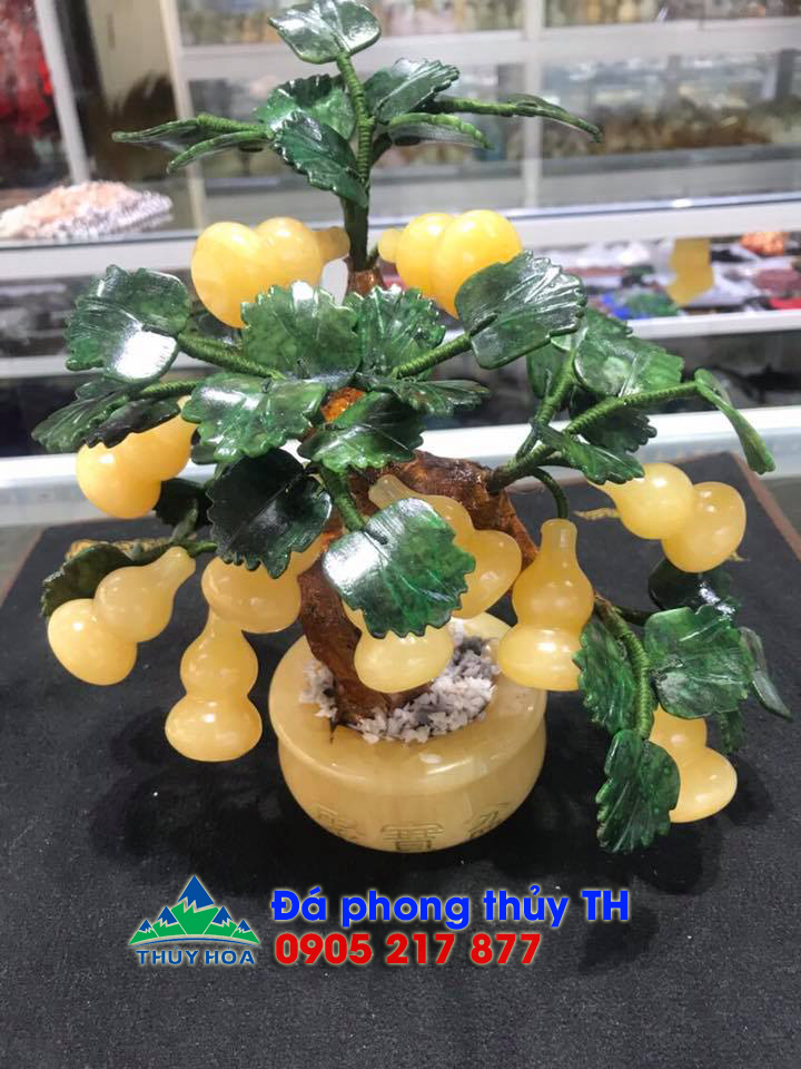Cây tài lộc hồ lô phong thủy đá ngọc hoàng long - Cao 32 cm và 34 cm