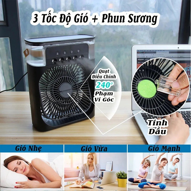Quạt Điều Hòa Phun Sương Mini Để Bàn Mát Lạnh.