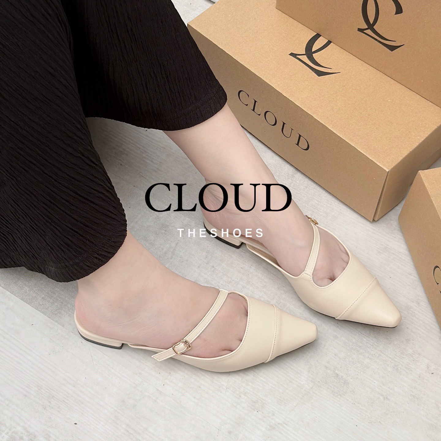 Giày bệt mũi nhọn quai chéo khoá kiểu dáng thời trang dành cho nữ Cloud The Shoes