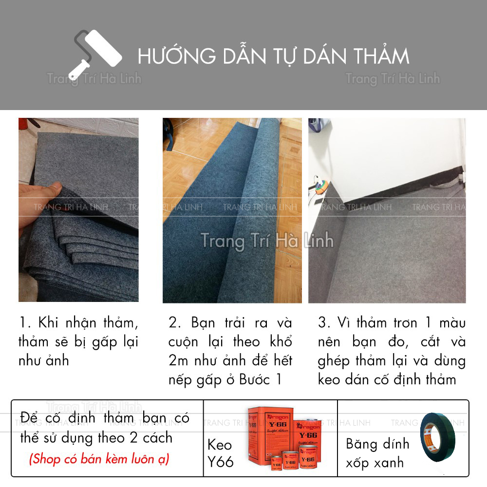 Thảm nỉ cuộn trải lót nền, thảm trải sàn nhà, phòng ngủ, phòng khách nhiều màu đẹp giá rẻ dày 3mm - Trang Trí Hà Linh