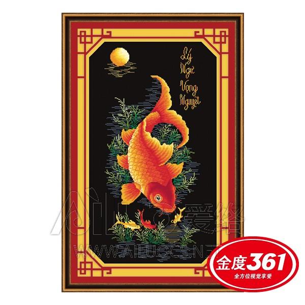 [HCM]Tranh Thêu CÁ LÝ NGƯ VỌNG NGUYỆT 53197 40x70cm