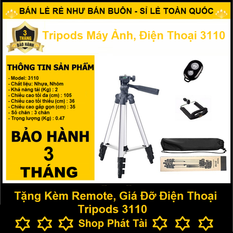 (Tặng Kèm Remote Bluetooth) Gậy chụp hình 3 chân Tripods TF-3110 - Bộ chân máy ảnh full Tripod TF-3110 kèm Giá đỡ điện thoại, gậy tự sướng, tripod mini, chân máy ảnh, giá đỡ máy ảnh, chân máy quay phim, tripod 31100