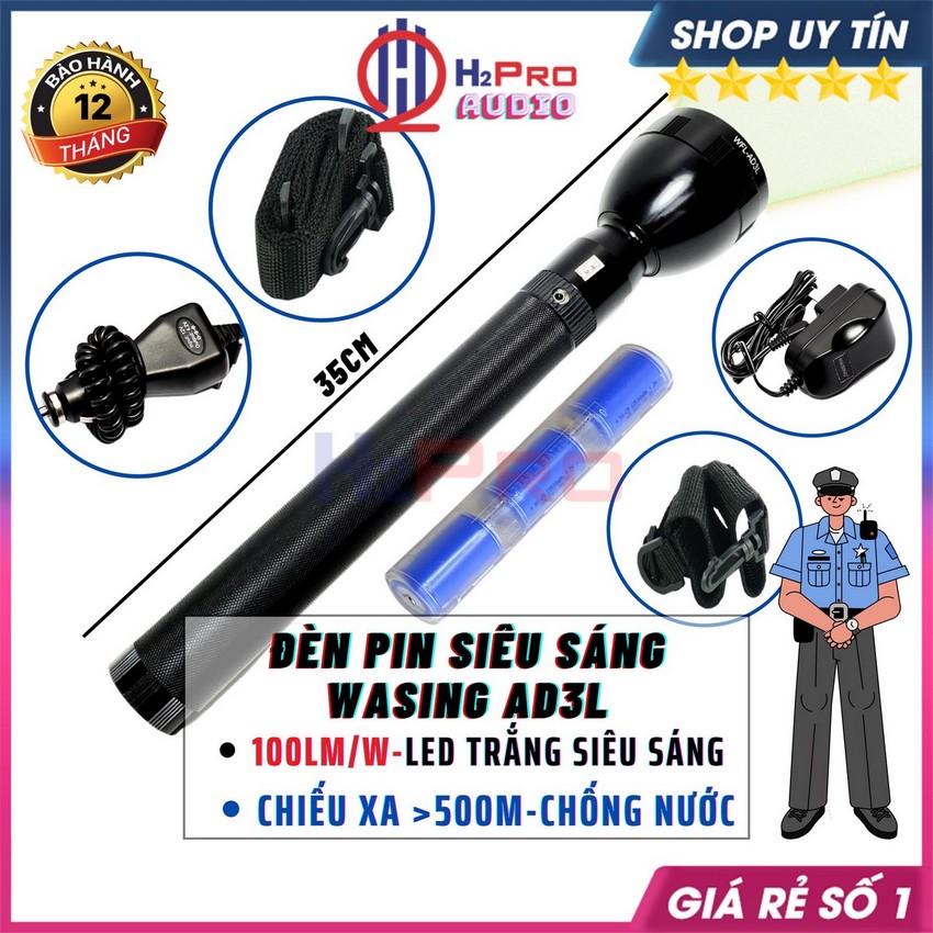 Đèn pin siêu sáng cầm tay WASING AD3L H2Pro chính hãng, đèn pin led ánh sáng trắng-chiếu xa trên 300m