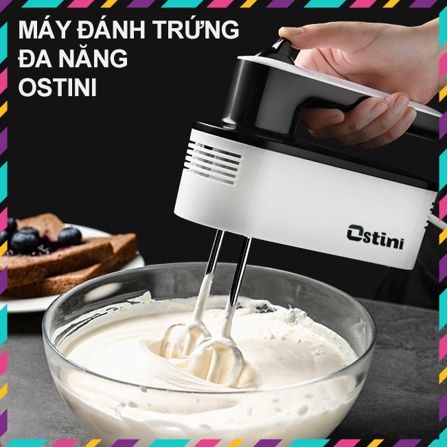 Máy đánh trứng đa năng 5 chế độ Ostini thế hệ mới 2022 - mẫu máy đánh trứng đa năng cầm tay có thể đánh kem, trộn bột, nhào bột - Tặng dụng cụ tách trứng và đế để bàn