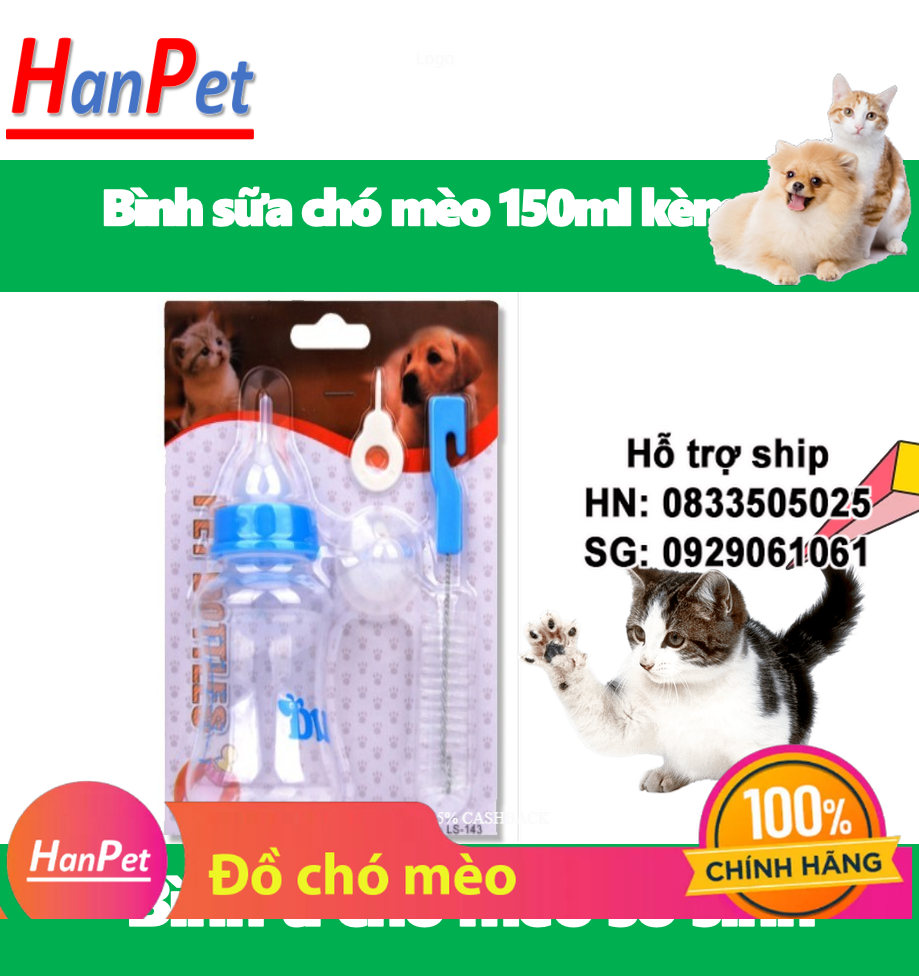 Hanpet - BÌNH SỮA chó mèo ( 4711693) bình 150ml+120ml cho chó mèo-bình ti cho chó mèo sơ sinh