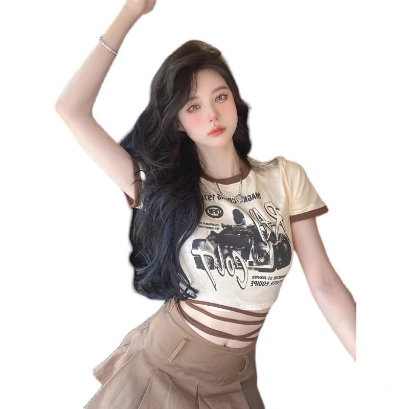 h30 ÁO CROPTOP PHỐI DÂY QUẤN EO XINH H30