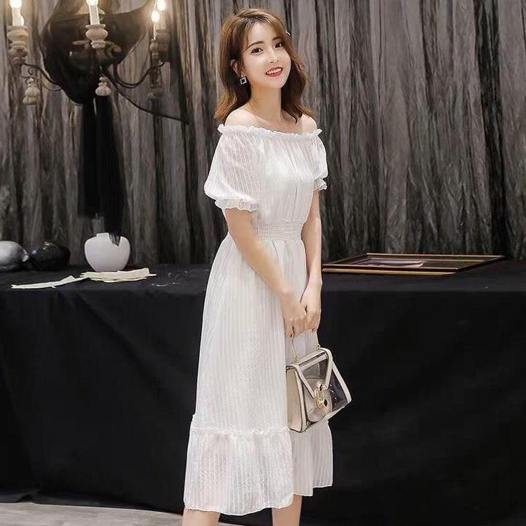 Đầm dự tiệc trễ vai vải cao cấp