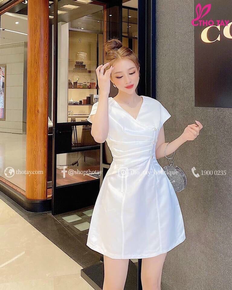 [HCM]Đầm nữ đầm dự tiệc cổ V bo eo đính cườm