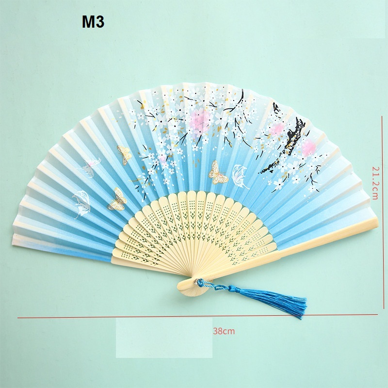 [HCM]Quạt Cầm Tay Xếp Nan Trúc Vải Lụa Cổ Phong