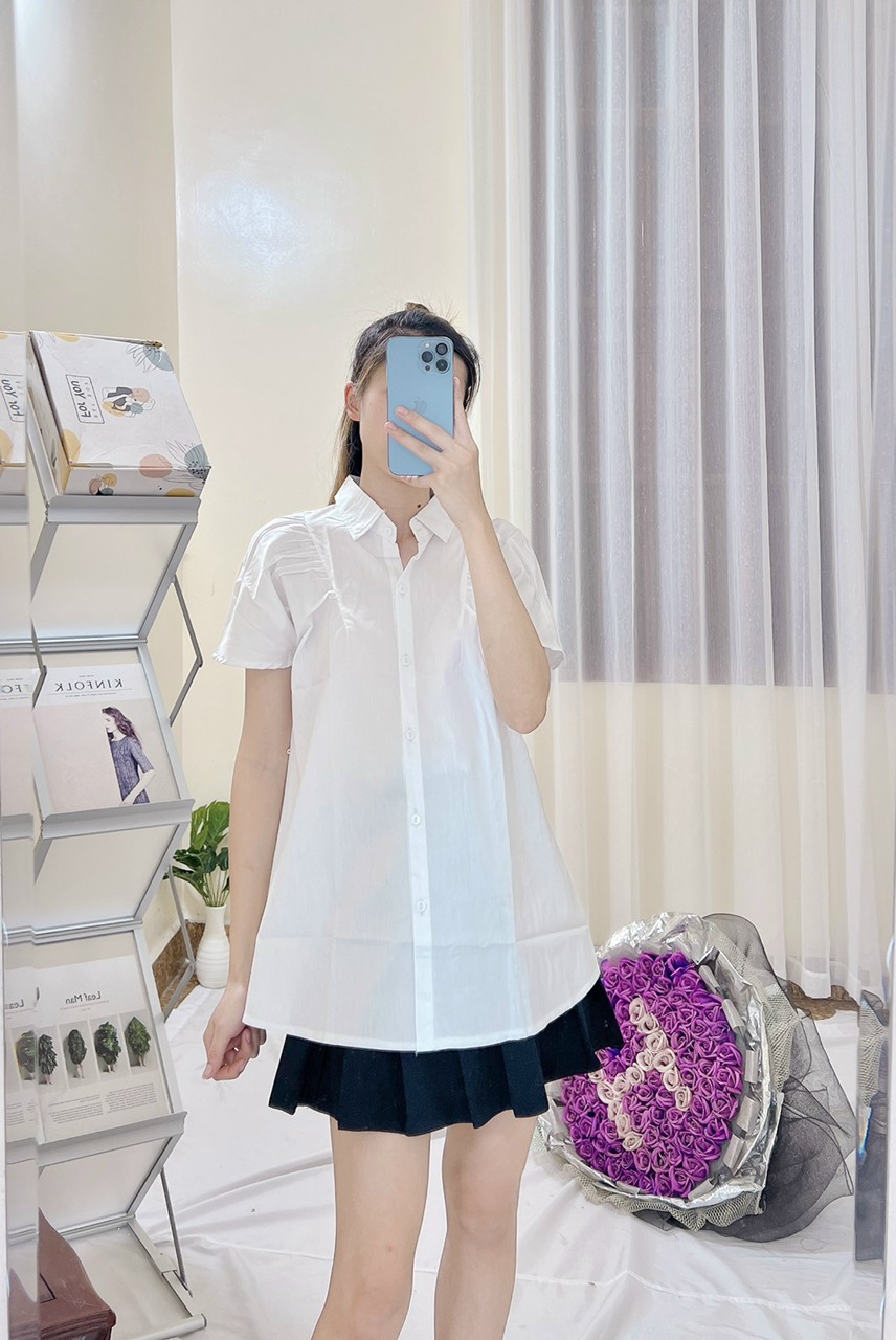 Áo bầu sơ mi trắng công sở