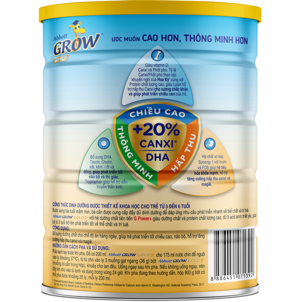 Lon sữa bột Abbott Grow 3+ 900g