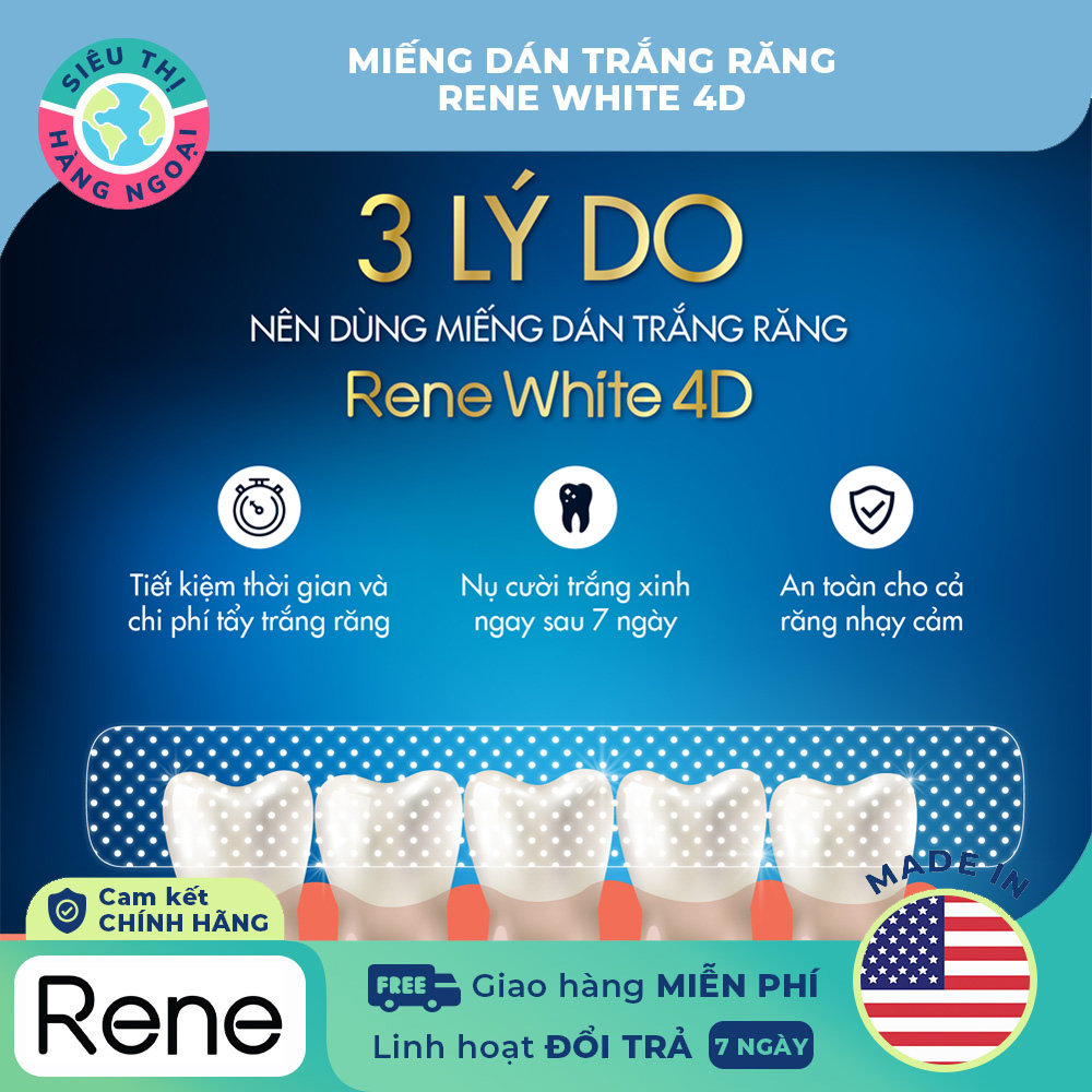 [HCM]Miếng dán trắng răng Rene White 4D Made in USA (được bán bởi Siêu Thị Hàng Ngoại)