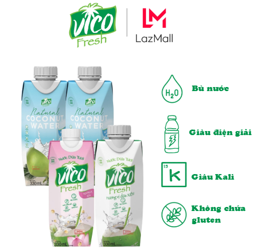 COMBO 4 HỘP NƯỚC DỪA VICO FRESH 330ML (1 SEN, 1 XIÊM, 2 NATURAL)