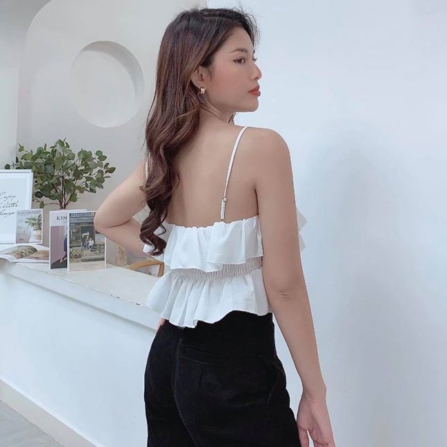 [Ảnh thật] Áo croptop 2 dây voan bèo tầng