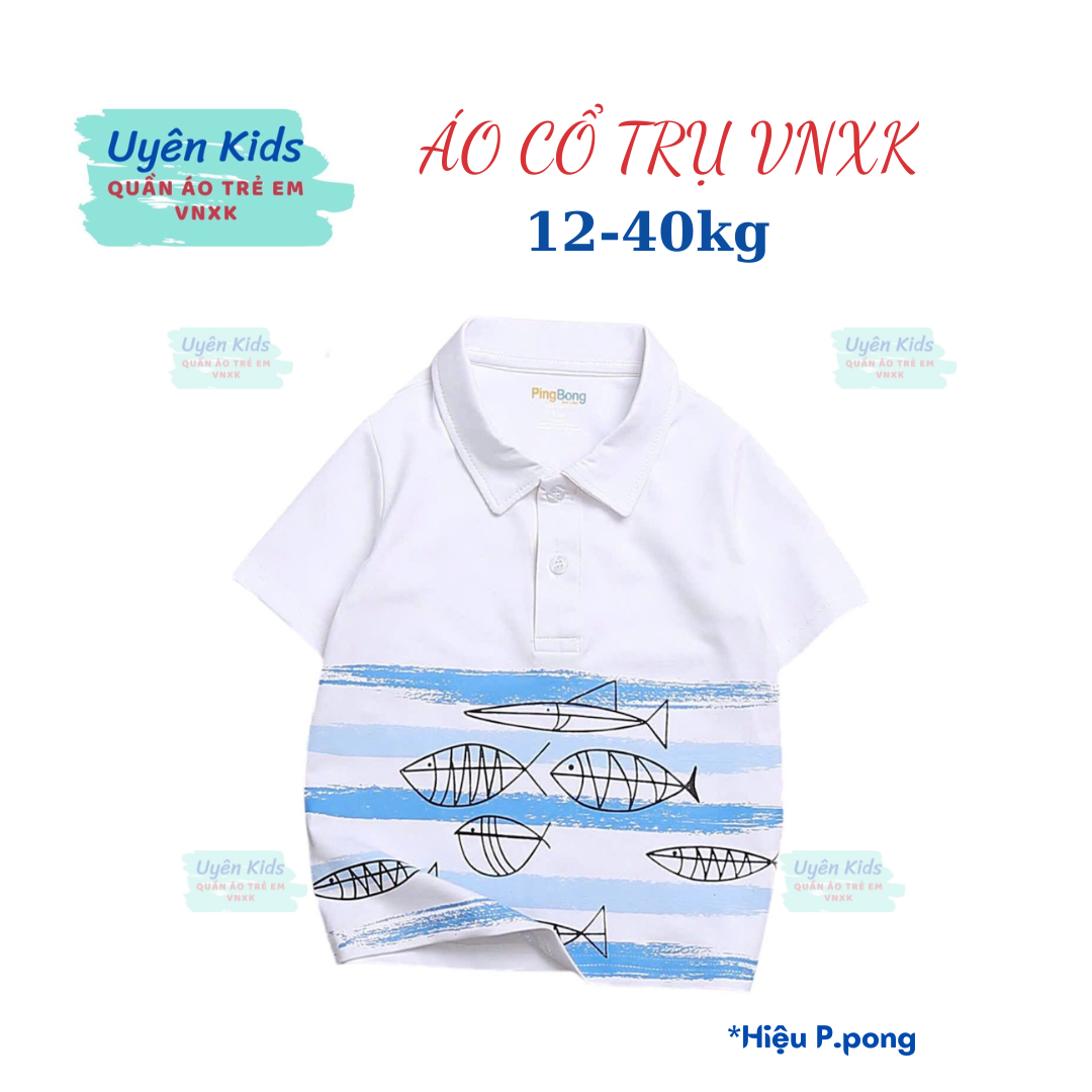 Áo cổ trụ bé trai VNXK cotton 100% lịch sự đứng form