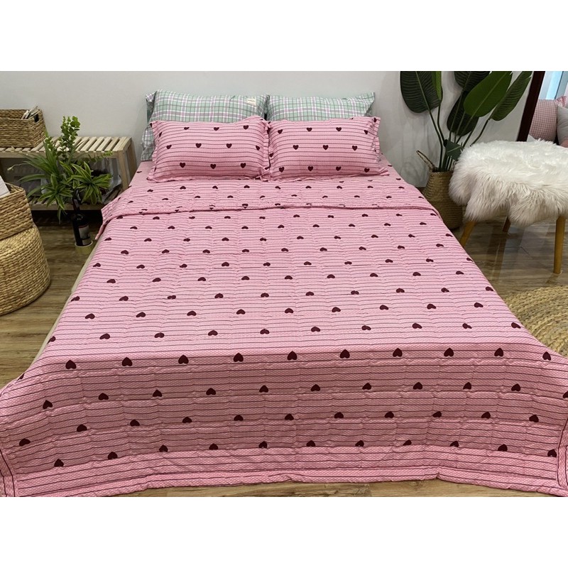 Trọn Bộ Chăn Ga Gối Hè Thu 5 Món Tim Kẻ