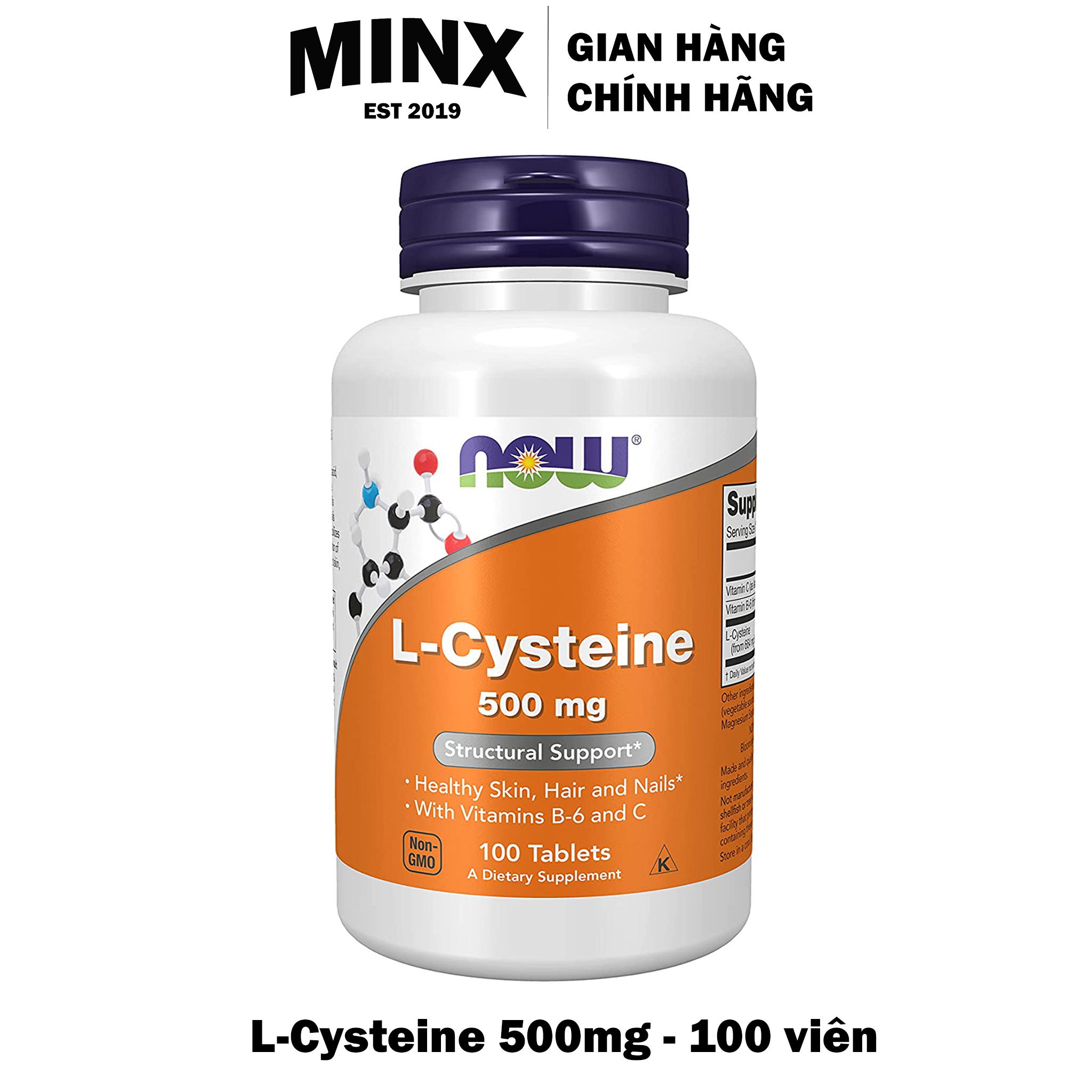 L-Cystein Now 500mg 100 viên, Viên uống bổ sung L Cysteine hỗ trợ bổ sung