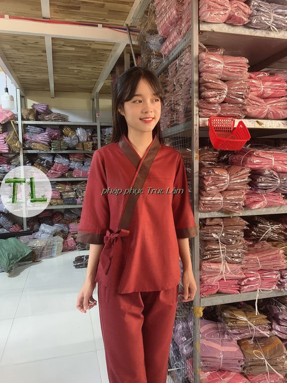 [HCM]Quần áo đi chùa - Xéo 3 Nút linen