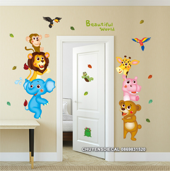 [HCM]Decal trang trí tường - Động Vật Vui Chào