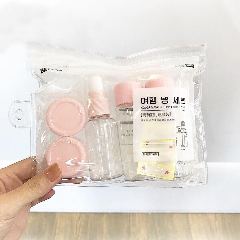 Bộ chiết mỹ phẩm du lịch mieivc hàn quốc 5 món kèm phụ kiện và túi đựng