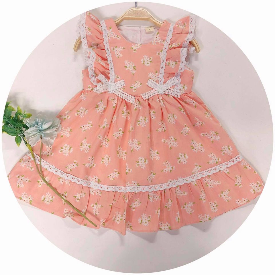 [SIZE NHÍ] ĐẦM BÔNG PHỐI  REN ĐÍNH NƠ 2 BÊN