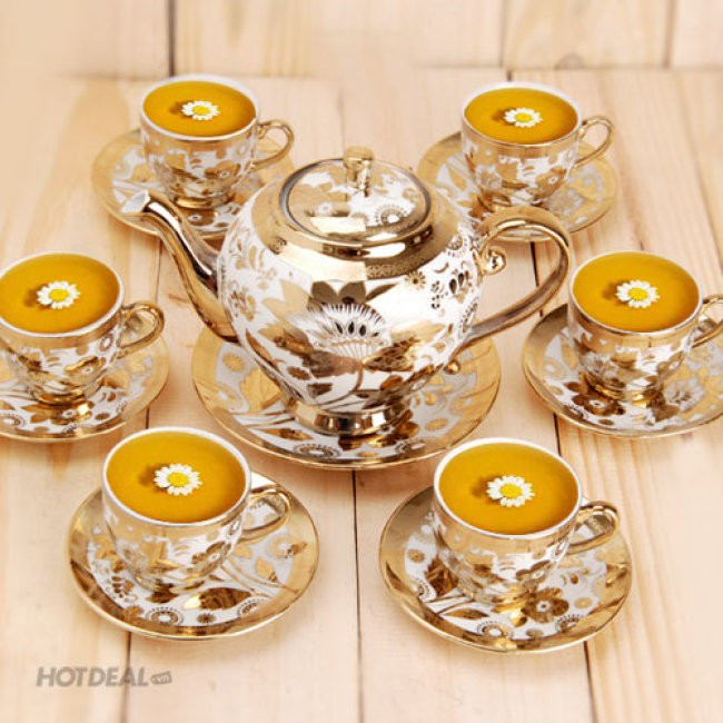 Bộ tách trà hoa văn nhũ vàng hoàng gia cao cấp - bộ ấm trà 6 ly siêu sang - tách trà -ấm pha trà - bình lọc trà - ấm trà -bộ ấm trà 6 ly hoàng gia nhũ vàng