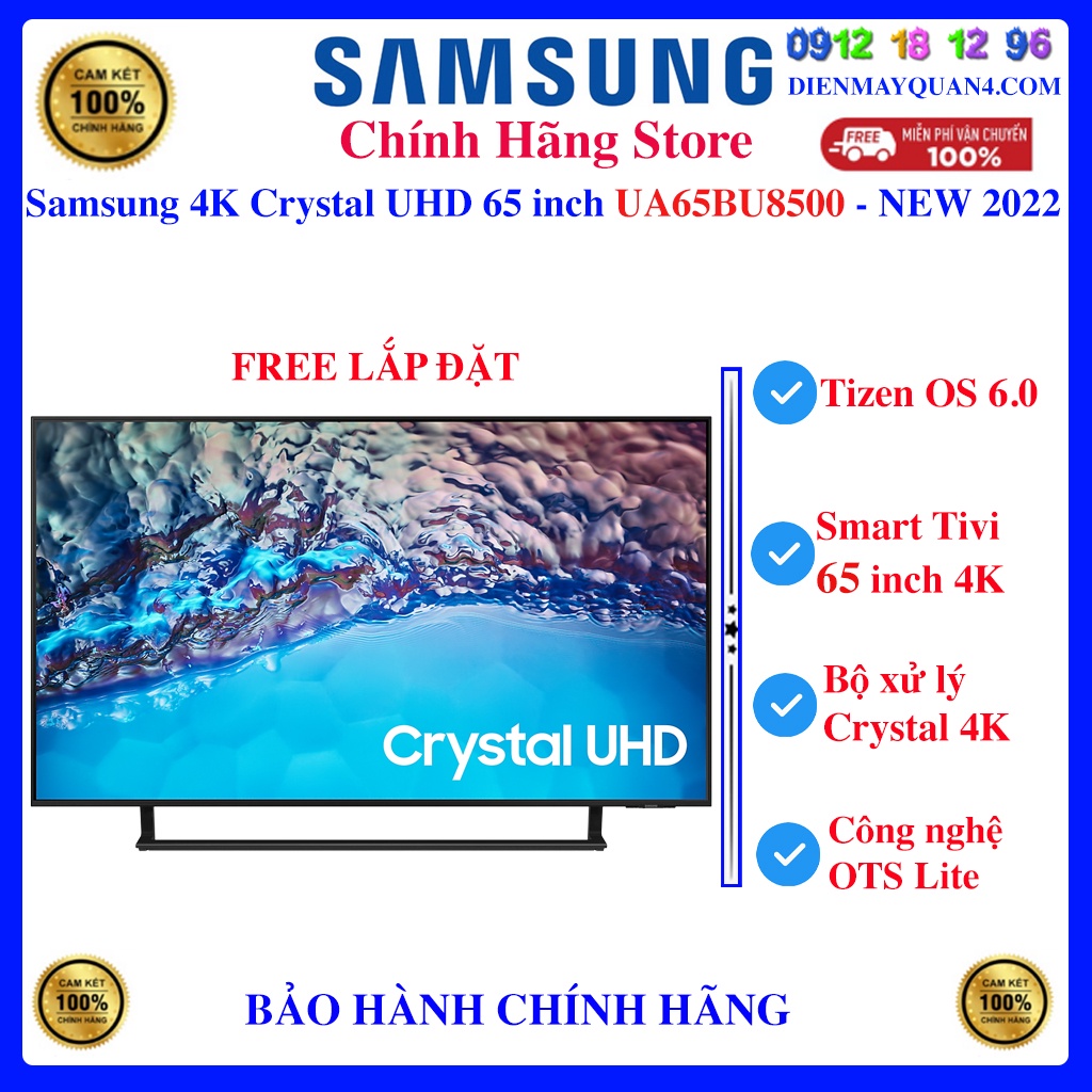 Smart tivi samsung 4k crystal uhd 65 inch ua65bu8500 mới 2022