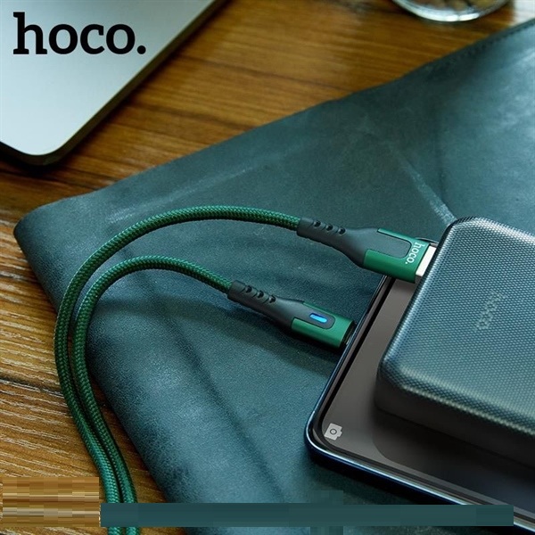 Cáp sạc 2.4A Hoco DU08/DU08 Plus Lightning dây bọc có đèn LED dài 1M/2M cho iPhone/iPad