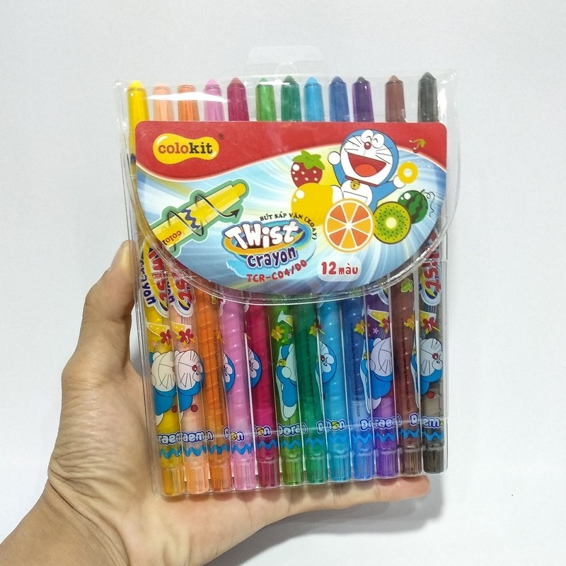 ( BAO BÌ MỚI) Bút màu Sáp Vặn TCR-C04/DO (12 Màu) thiên long