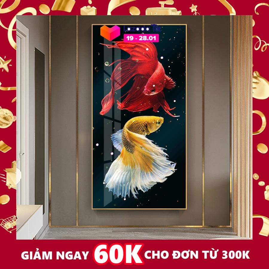Tranh treo tường phủ bóng laminate cao cấp VTC Đôi cá betta OP-23725139 TG sang trọng