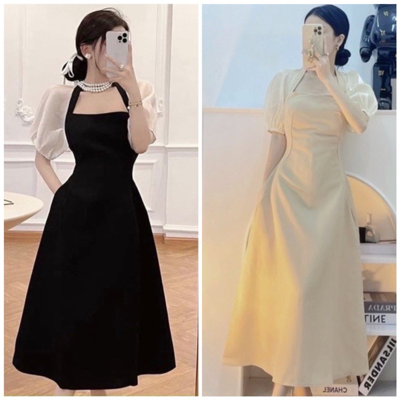Đầm phối trắng khoéc sau 2 màu