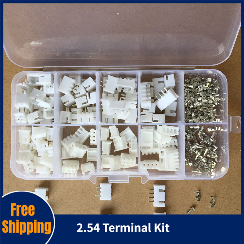 Comforhome 250pcs/Set 2.54mm XH2.54 2pin 3pin 4pin Connector Plug + Straight Terminals Kit