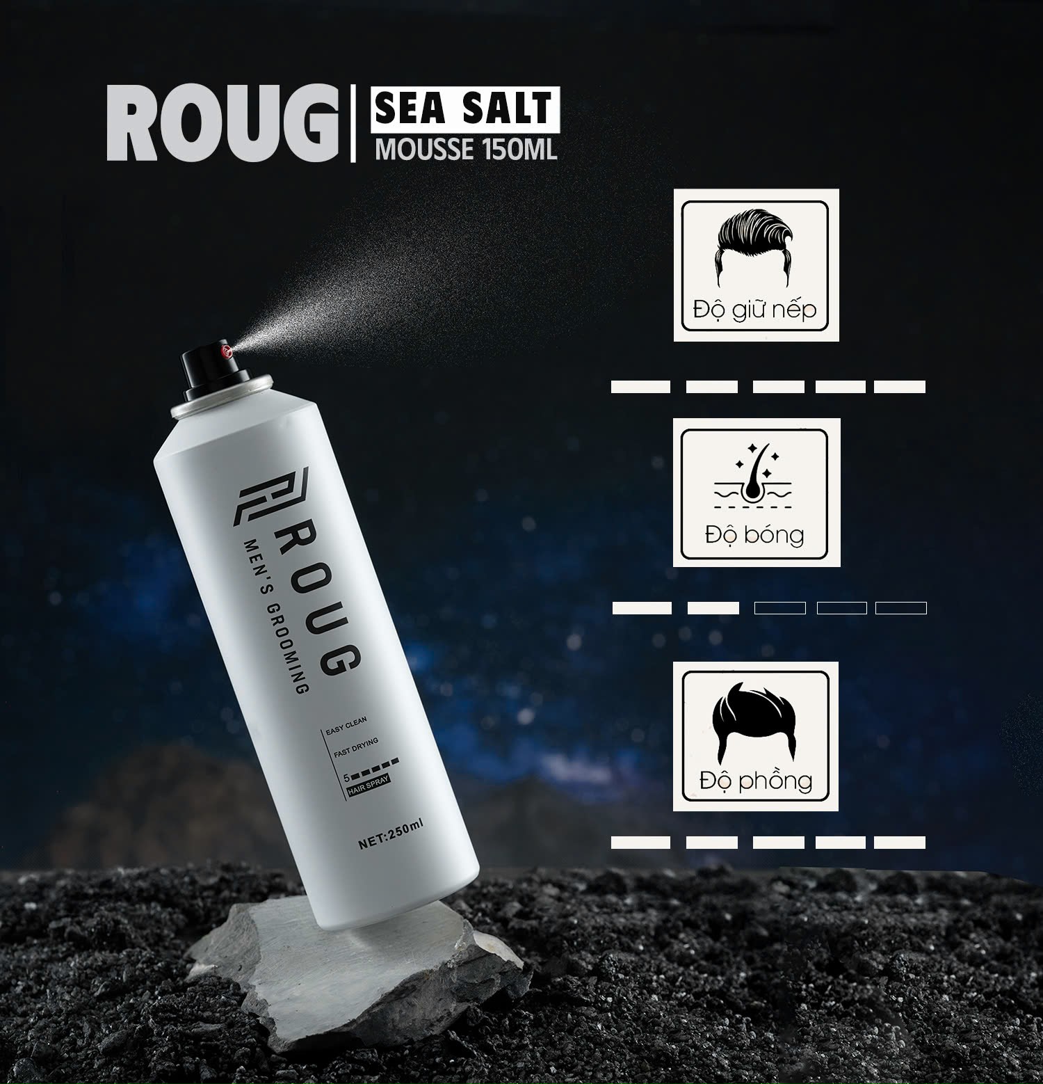 Roug Spray Hair Hold Spray 250ml – Super Hold, Not Sticky, Not Dry
