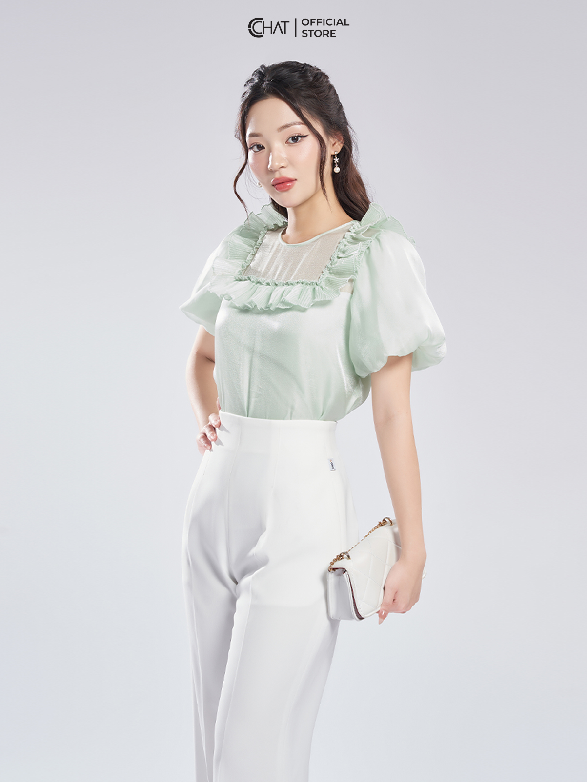 Áo Kiểu Nữ CCHAT Bèo Dập Ly Chất Voan Cao Cấp 13ANV2003ST