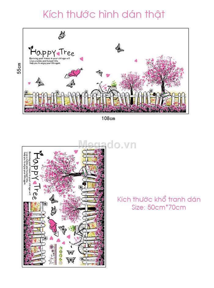 Decal dán chân tường mẫu hoa hàng rào tím Happy tree