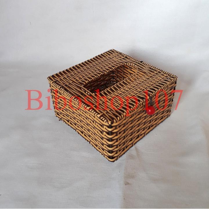 Hộp vuông đựng giấy bàn ăn giả mây (18x18x9)