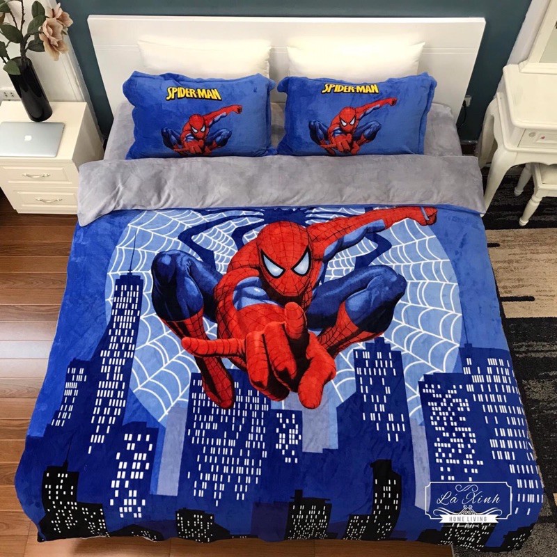 Bộ Chăn Ga Gối Nỉ Nhung Chăn Chần Bông - Siêu Nhân