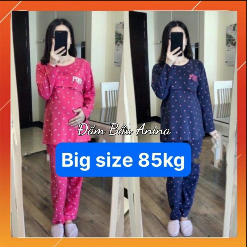 Bộ đồ bầu dài tay big size - pink lật ti chất cotton siêu xinh