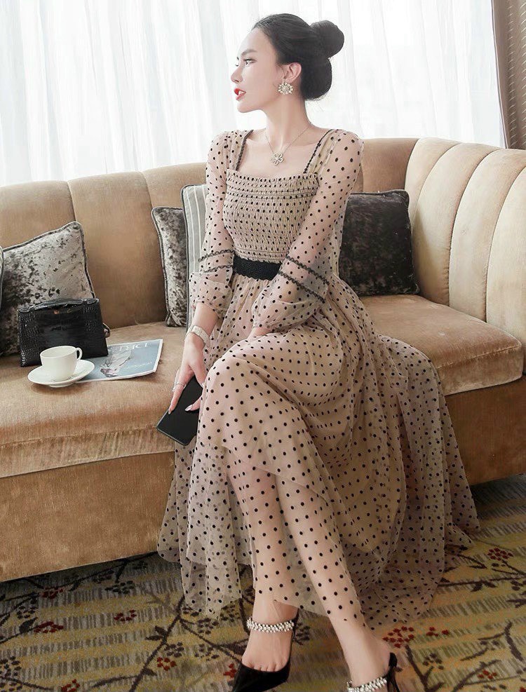 đầm lưới hai dây chấm bi xiêu xinh LD22 ( Như ý)