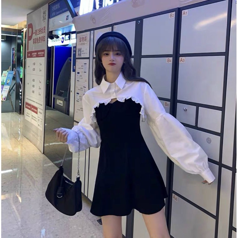 [HCM]Set đầm và áo croptop tay dài hót trend