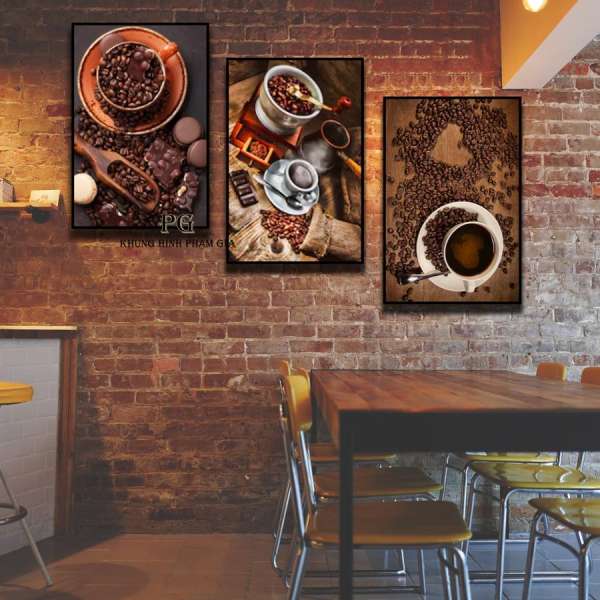 Bộ 3 tranh canvas 40x60cm CAFE kèm Khung Viền 3D Nổi Bật - Khung Hình Phạm Gia PGTK480