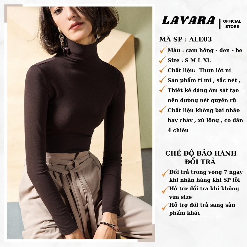Áo giữ nhiệt lót nỉ cổ 10cm phong cách Hàn Quốc bigsize LAVARA ALE03