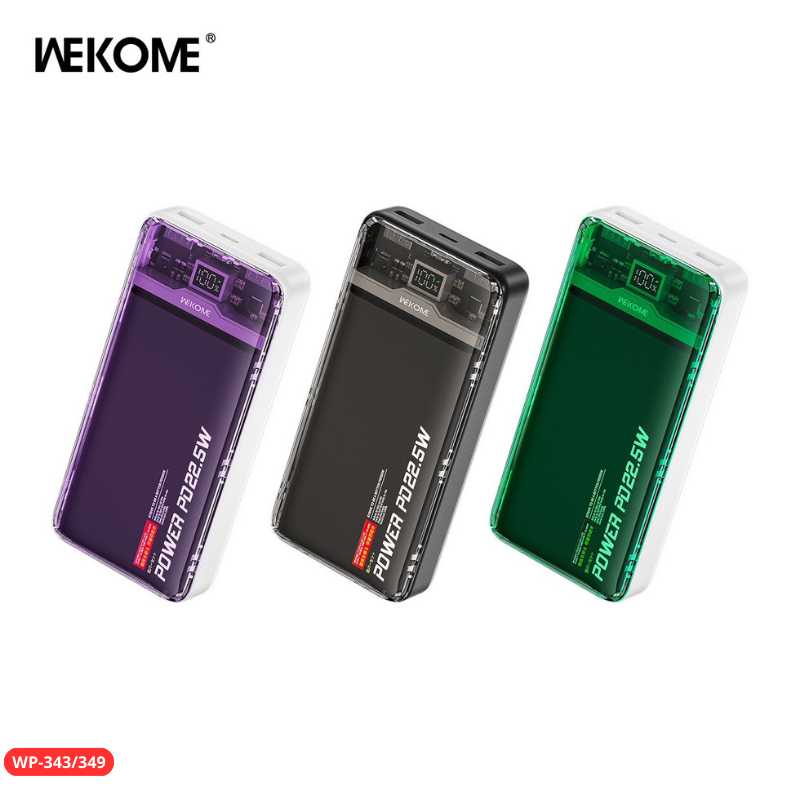 Sạc dự phòng wekome wp-343, wp-349 20000mah output 2 cổng usb 2.1a thiết kế trong suốt độc đáo