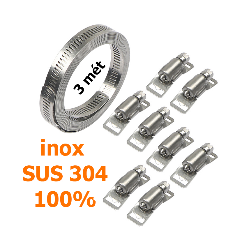 Bộ đai xiết cổ dê inox 304 dài 3 mét kèm 8 đầu ốc xiết